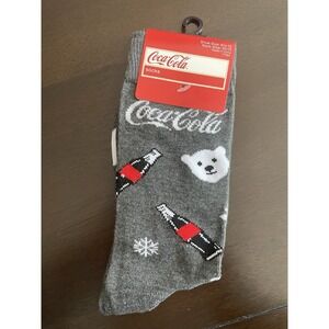 Novelty Coca-Cola Gray Polar Bears & Snowflakes Unisex Sock Size 10-13 New